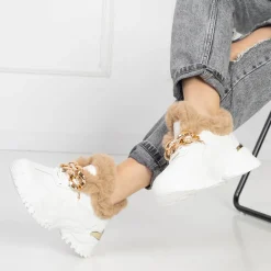 Sportowe białe buty damskie z futerkiem Flixis Damskie Śniegowce|Ocieplane