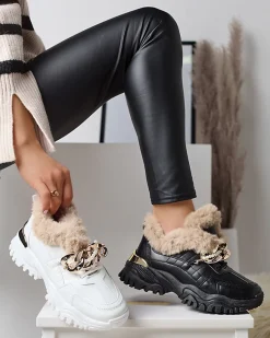 Sportowe białe buty damskie z futerkiem Flixis Damskie Śniegowce|Ocieplane