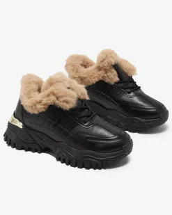 Clearance Sportowe czarne buty damskie z futerkiem Flixis Damskie Śniegowce|Ocieplane