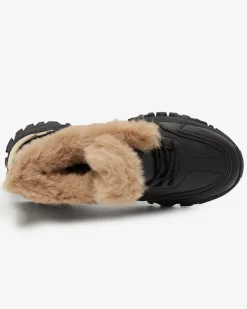 Clearance Sportowe czarne buty damskie z futerkiem Flixis Damskie Śniegowce|Ocieplane