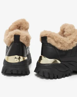 Clearance Sportowe czarne buty damskie z futerkiem Flixis Damskie Śniegowce|Ocieplane