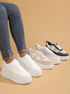 Hot Sportowe sneakersy damskie na platformie Siserra Damskie Sneakersy