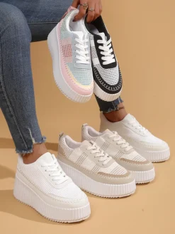 Hot Sportowe sneakersy damskie na platformie Siserra Damskie Sneakersy