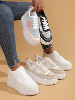 Sportowe sneakersy damskie na platformie Siserra Damskie Sneakersy