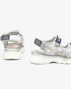 Discount Srebrne sandały dziecięce z kolorowymi wstawkami Meniko Dziewczęce