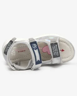 Discount Srebrne sandały dziecięce z kolorowymi wstawkami Meniko Dziewczęce