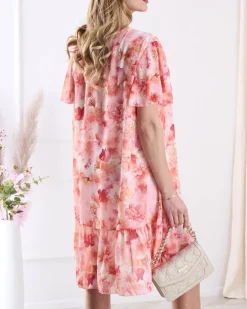 Outlet Sukienka damska do kolana z printem i falbanką w kolorze m Sukienki Letnie|Sukienki Krótkie