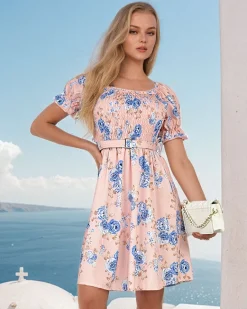 Clearance Sukienka damska midi a'la hiszpanka w kwiaty Sukienki Krótkie