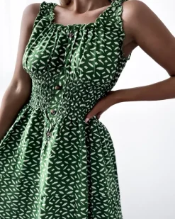 Sale Sukienka damska za kolano z printem w kolorze ciemnom Sukienki Letnie|Sukienki Długie