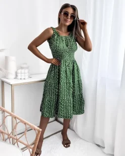 Sale Sukienka damska za kolano z printem w kolorze ciemnom Sukienki Letnie|Sukienki Długie