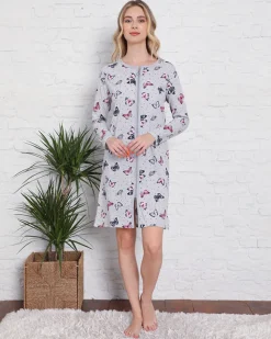 Szara koszula nocna z printem w motylki Piżamy