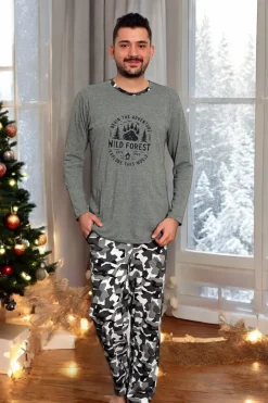 Outlet Szara męska piżama ze spodniami w moro Piżamy