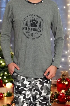 Outlet Szara męska piżama ze spodniami w moro Piżamy