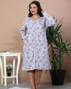 Online Szara nocna koszula w kwiaty PLUS SIZE Piżamy|Plus Size