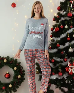 Best Szara świąteczna damska 2-częściowa piżama Piżamy