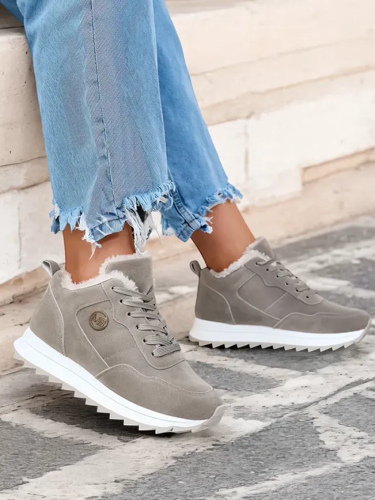 Best Szare buty sportowe damskie z ociepleniem Lahho Damskie Ocieplane|Sneakersy