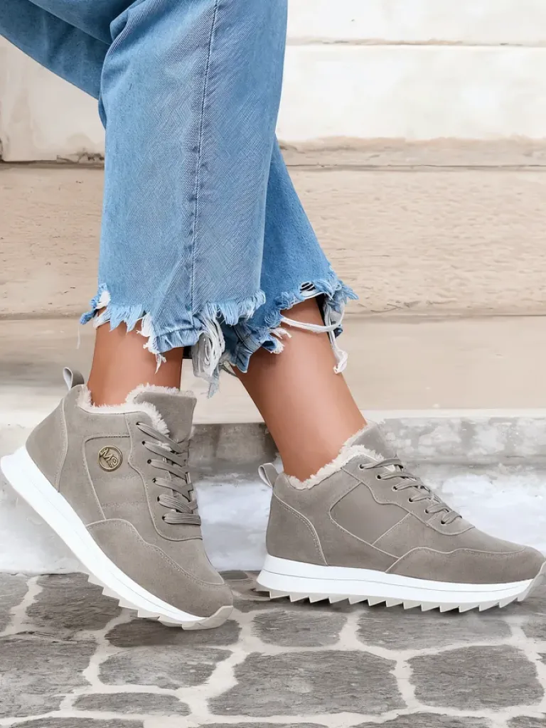 Best Szare buty sportowe damskie z ociepleniem Lahho Damskie Ocieplane|Sneakersy
