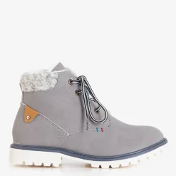 Outlet Szare chłopięce ocieplane trzewiki Tiptop Chłopięce