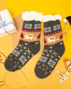 Szare damskie skarpetki ze świątecznym wzorem Skarpetki