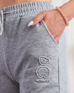 Szare damskie bawełniane spodnie dresowe z misiem Spodnie Dresowe