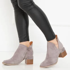 Szare damskie ocieplane botki na słupku Karela Botki Na Słupku