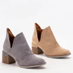 Szare damskie ocieplane botki na słupku Karela Botki Na Słupku