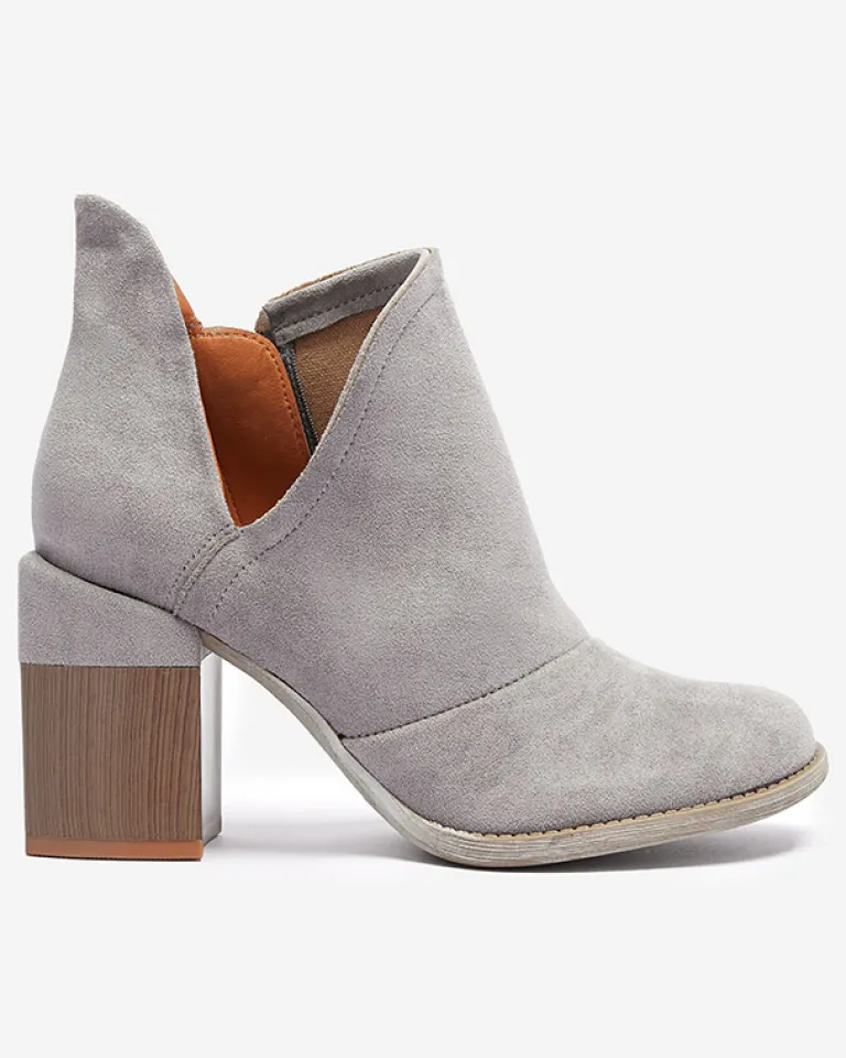 Outlet Szare damskie botki na słupku z wycięciami Cintura Botki Bez Ocieplenia|Botki Na Słupku