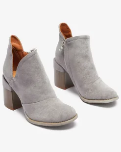 Outlet Szare damskie botki na słupku z wycięciami Cintura Botki Bez Ocieplenia|Botki Na Słupku