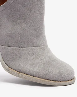 Outlet Szare damskie botki na słupku z wycięciami Cintura Botki Bez Ocieplenia|Botki Na Słupku