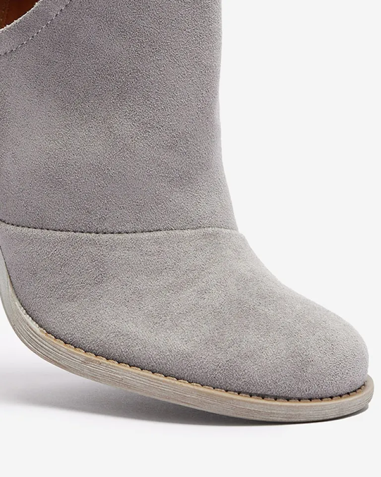 Outlet Szare damskie botki na słupku z wycięciami Cintura Botki Bez Ocieplenia|Botki Na Słupku