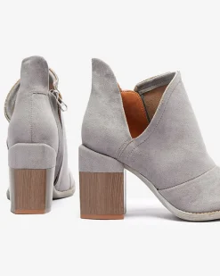 Outlet Szare damskie botki na słupku z wycięciami Cintura Botki Bez Ocieplenia|Botki Na Słupku