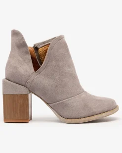 Discount Szare damskie botki na słupku z wycięciami Encura Botki Bez Ocieplenia|Botki Na Słupku