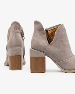 Discount Szare damskie botki na słupku z wycięciami Encura Botki Bez Ocieplenia|Botki Na Słupku