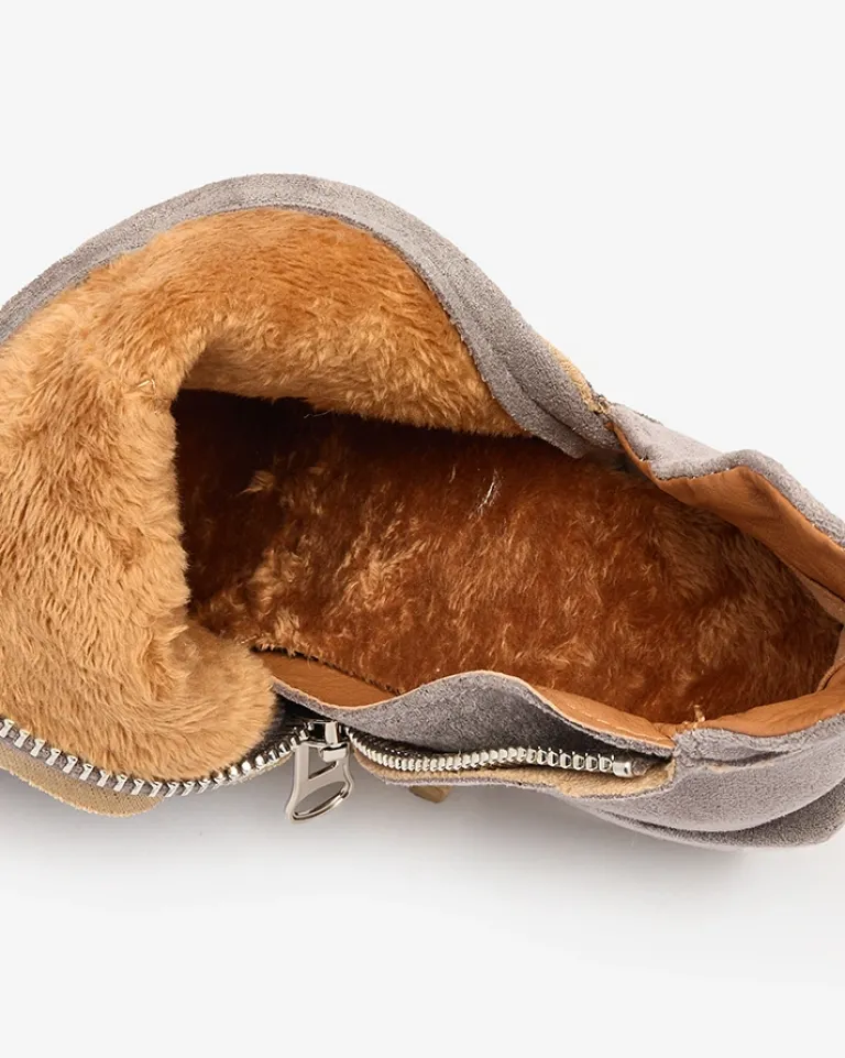 Discount Szare damskie botki na słupku z wycięciami Encura Botki Bez Ocieplenia|Botki Na Słupku