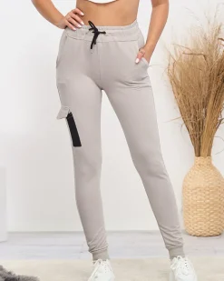 Outlet Szare damskie bawełniane spodnie dresowe Spodnie Dresowe