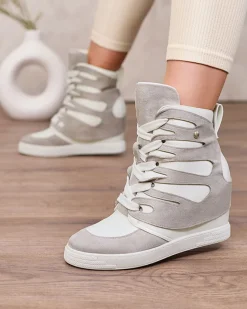 Outlet Szare damskie sportowe botki na koturnie Pamstinsa Damskie Botki Bez Ocieplenia|Botki Na Koturnie