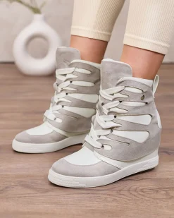 Outlet Szare damskie sportowe botki na koturnie Pamstinsa Damskie Botki Bez Ocieplenia|Botki Na Koturnie