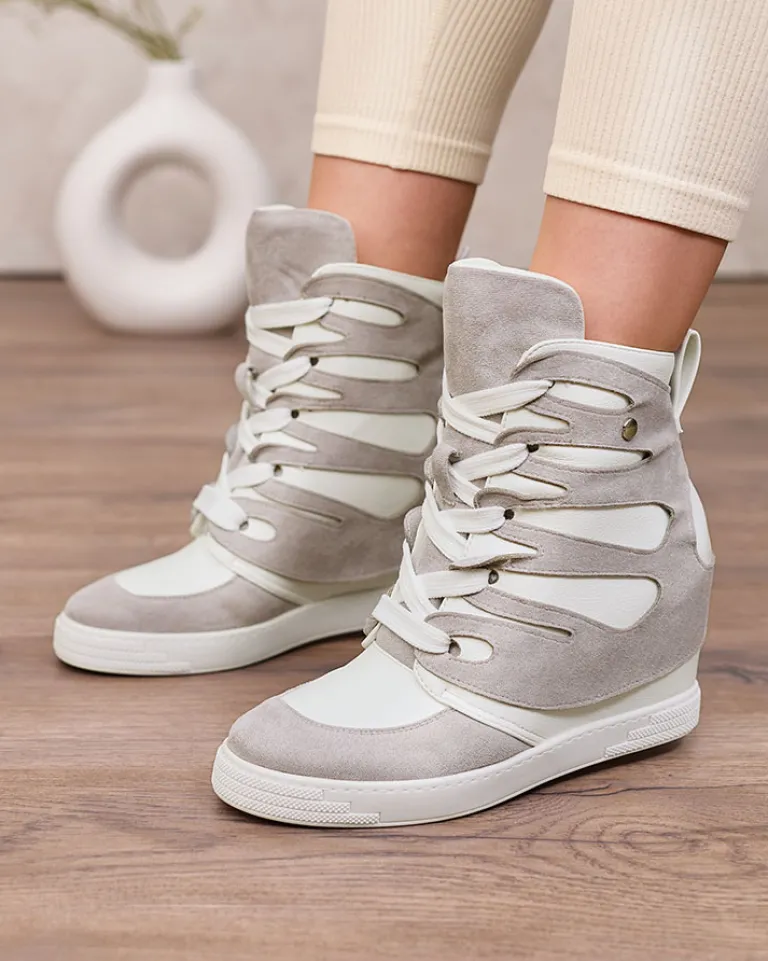 Outlet Szare damskie sportowe botki na koturnie Pamstinsa Damskie Botki Bez Ocieplenia|Botki Na Koturnie