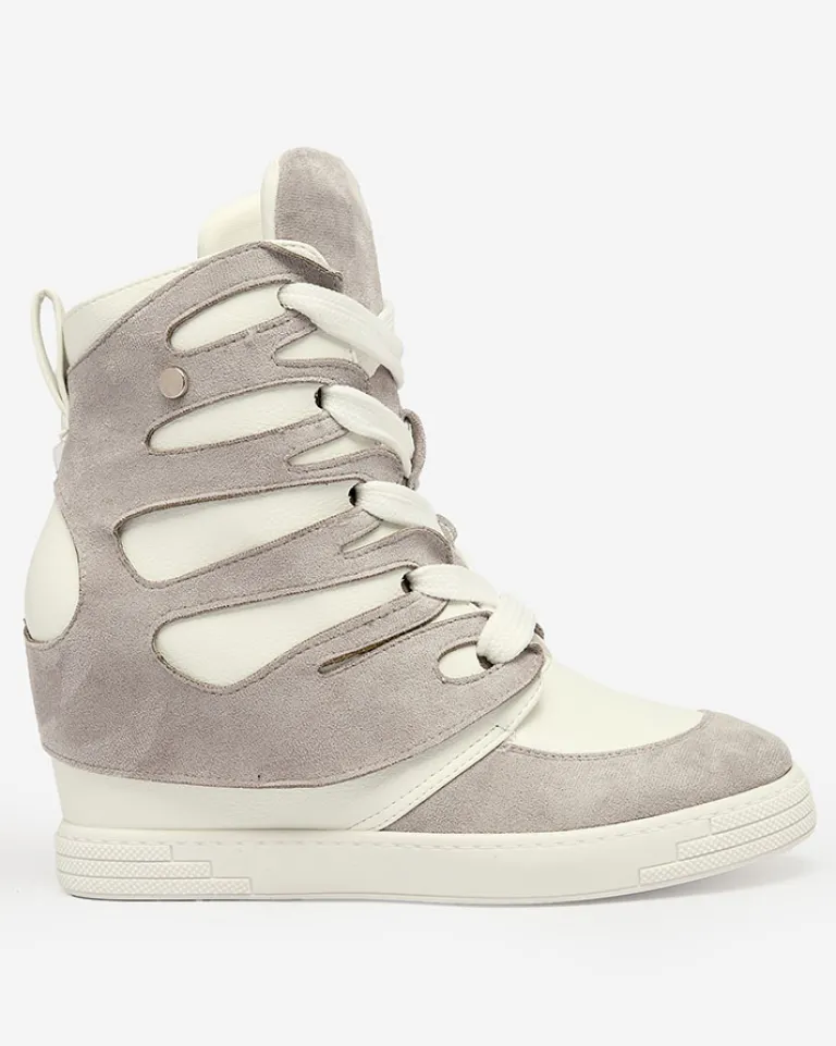 Outlet Szare damskie sportowe botki na koturnie Pamstinsa Damskie Botki Bez Ocieplenia|Botki Na Koturnie