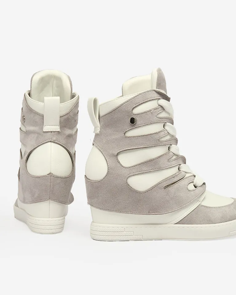 Outlet Szare damskie sportowe botki na koturnie Pamstinsa Damskie Botki Bez Ocieplenia|Botki Na Koturnie