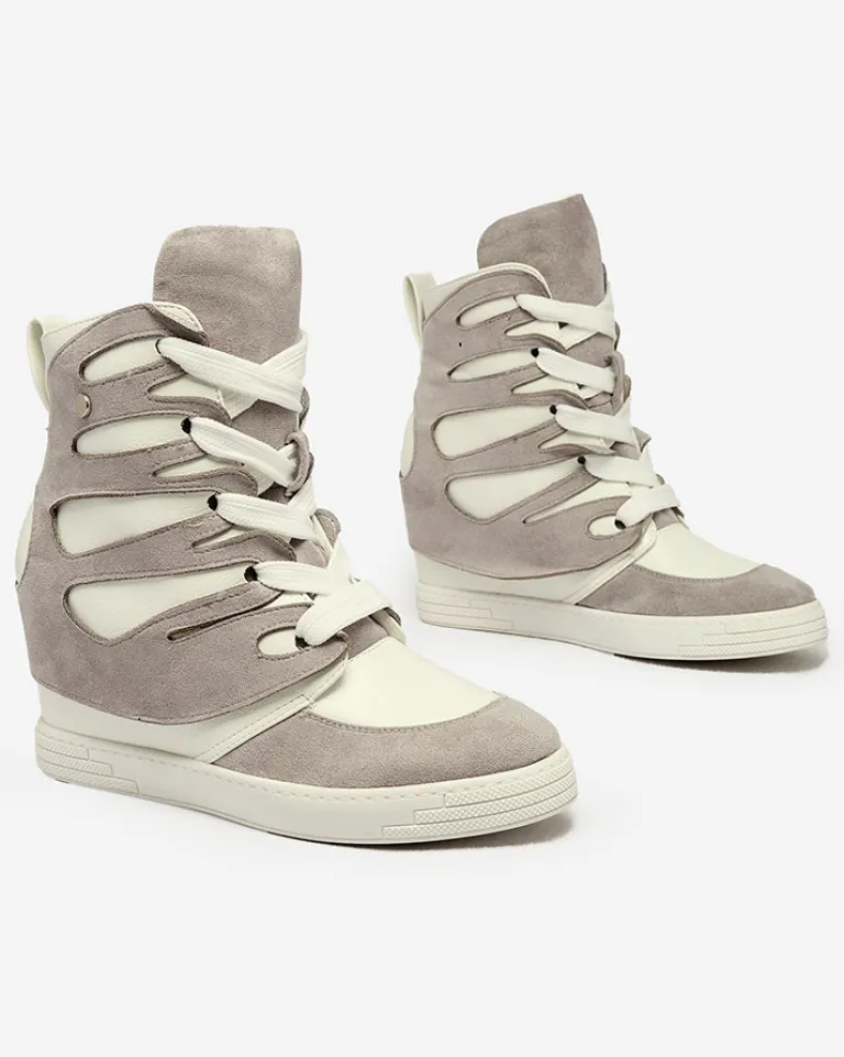 Outlet Szare damskie sportowe botki na koturnie Pamstinsa Damskie Botki Bez Ocieplenia|Botki Na Koturnie