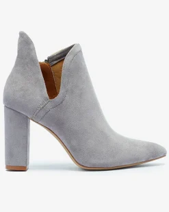Discount Szare damskie botki na słupku z wycięciem Alania Botki Bez Ocieplenia|Botki Na Słupku