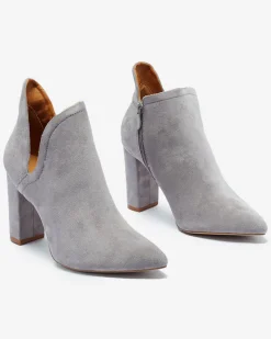 Discount Szare damskie botki na słupku z wycięciem Alania Botki Bez Ocieplenia|Botki Na Słupku