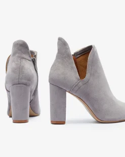 Discount Szare damskie botki na słupku z wycięciem Alania Botki Bez Ocieplenia|Botki Na Słupku