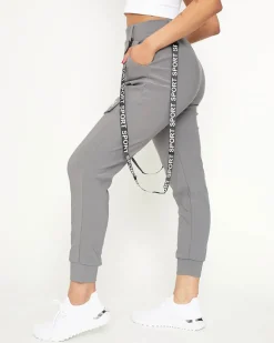 Clearance Szare damskie materiałowe spodnie typu bojówki z szelkami Spodnie Cargo|Spodnie Dresowe