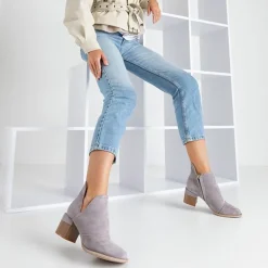 Online Szare damskie botki na słupku Jeneuer Botki Bez Ocieplenia|Botki Na Słupku