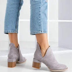 Online Szare damskie botki na słupku Jeneuer Botki Bez Ocieplenia|Botki Na Słupku