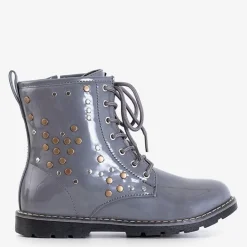 Szare dziecięce lakierowane workery Isibeal Dziewczęce