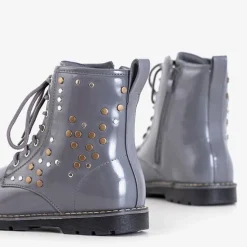 Szare dziecięce lakierowane workery Isibeal Dziewczęce