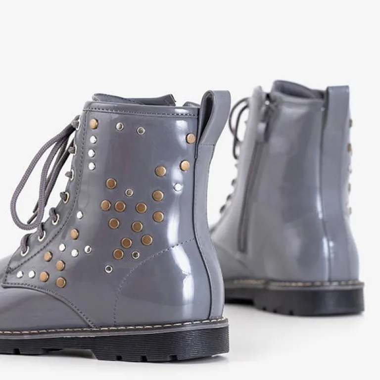 Szare dziecięce lakierowane workery Isibeal Dziewczęce